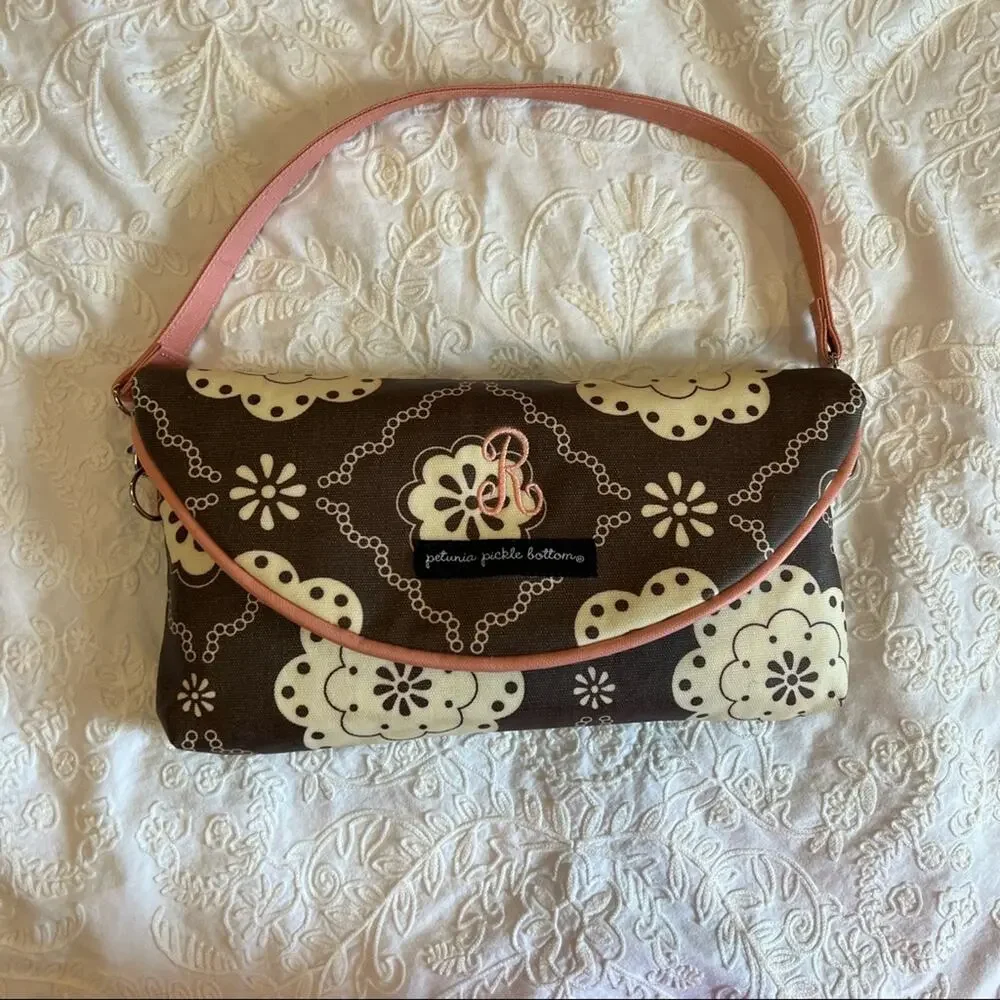 Petunia Pickle Bottom Diaper Clutch-Breakfast in Belfast Print “R” Monogram